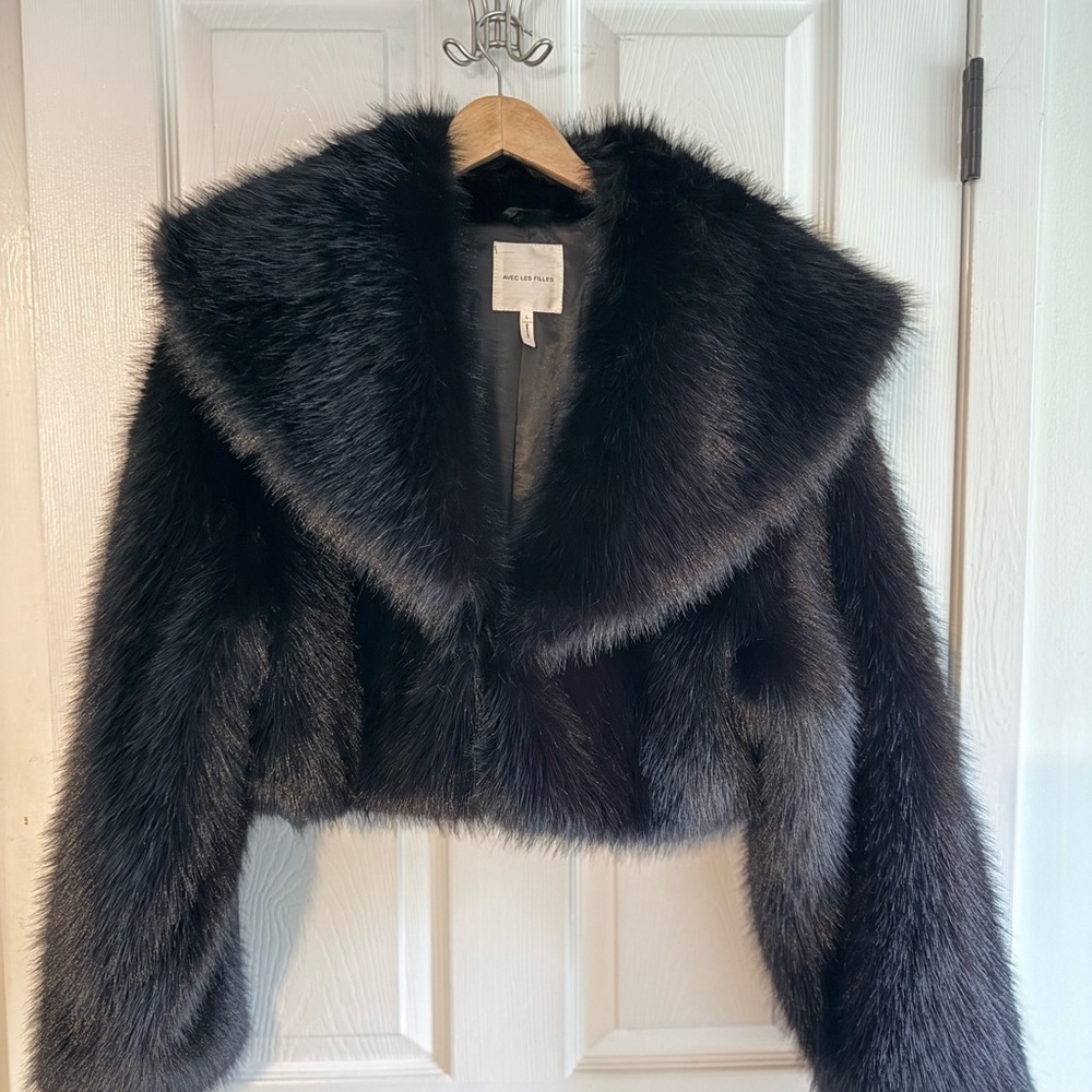 Avec Les Filles Black Faux Fur Cropped Jacket